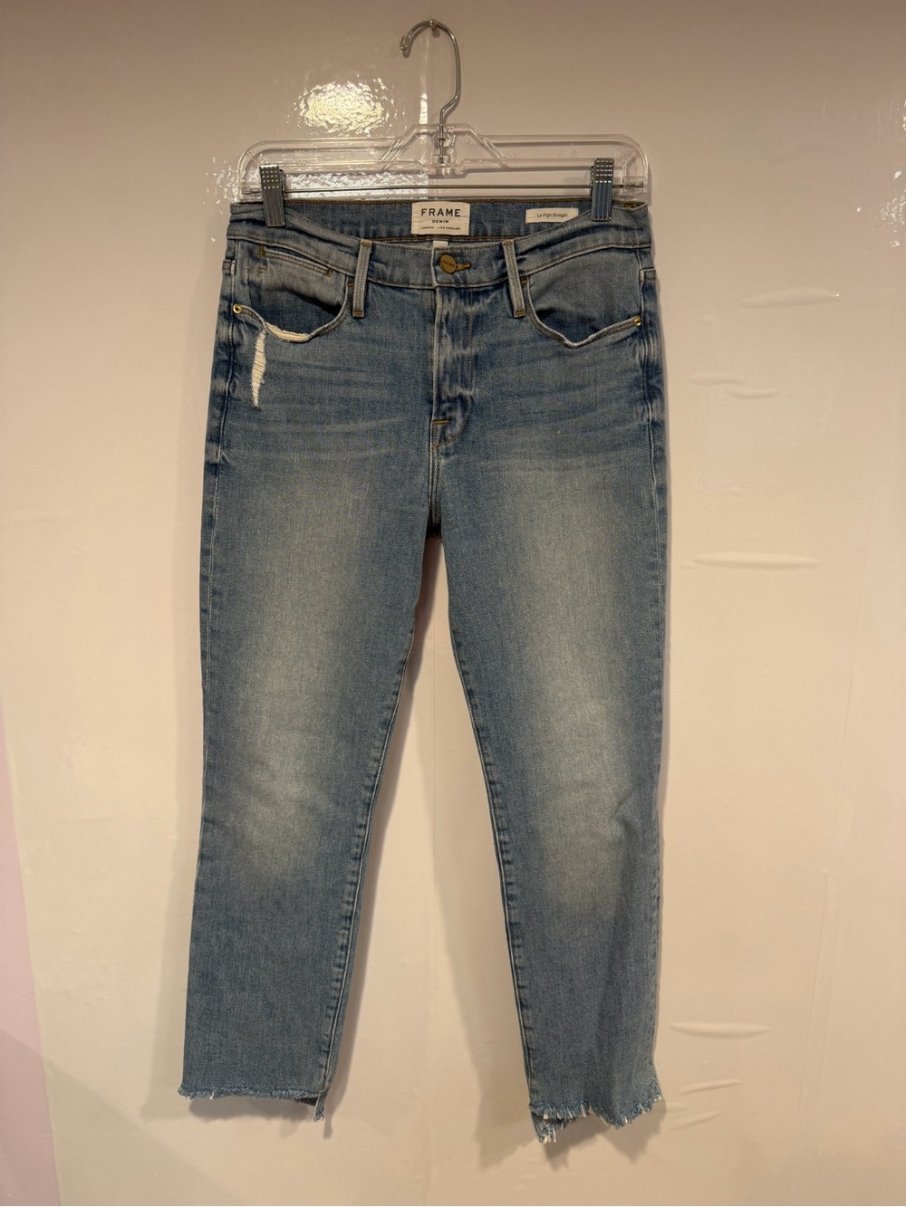 Frame Denim Le High Straight Raw-Hem‎ Women's Jeans in Light Blue
